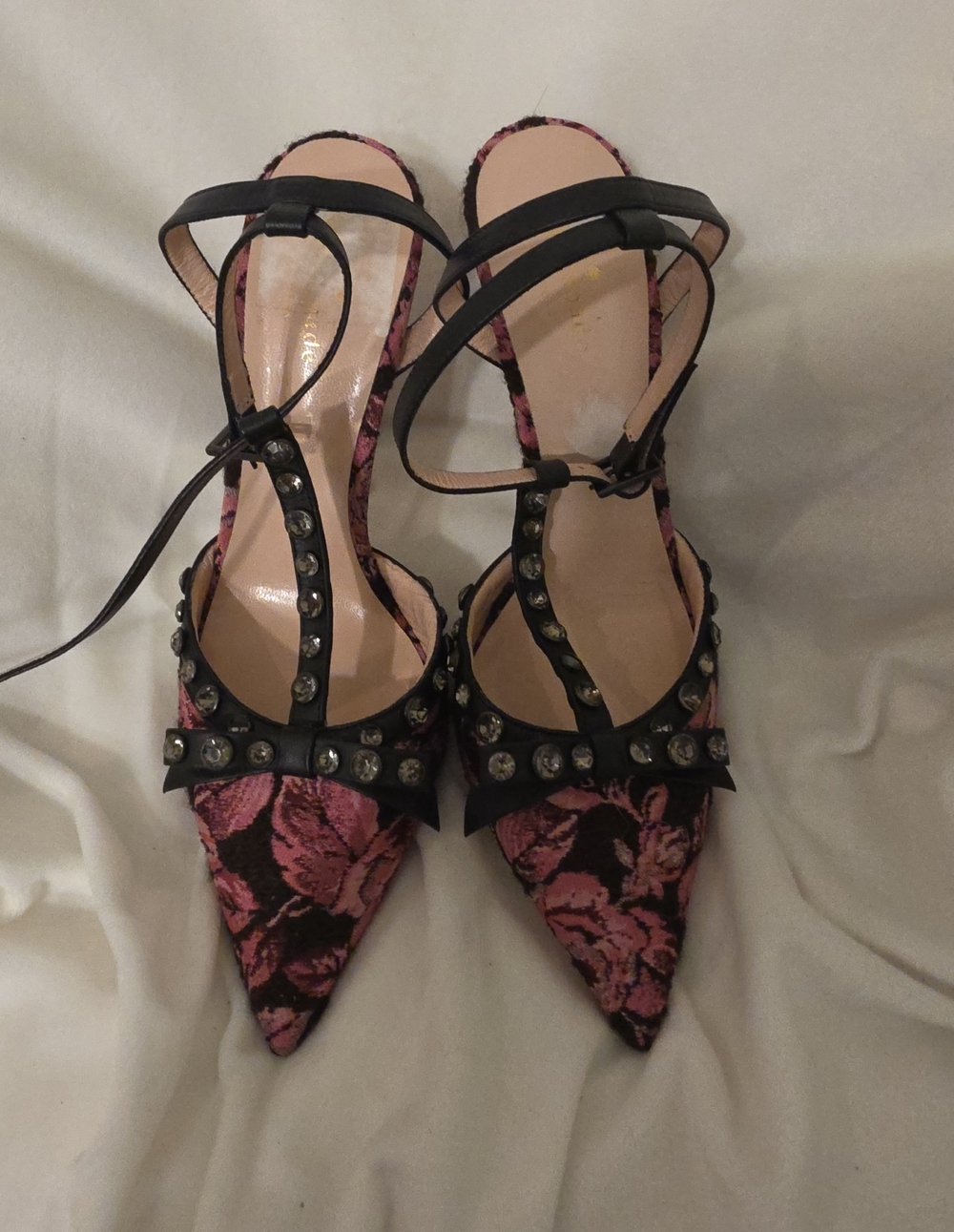 Kate Spade Studded Floral Pointed-Toe Slingback Heels - Pink/Black